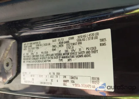 2013 Ford Escape Se from USA, damaged, VIN 1FMCU0GX2DUC48796